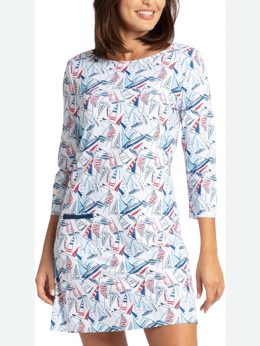 Cabana Life White Sailboat-Print Shift Dress with Red & Blue Accents